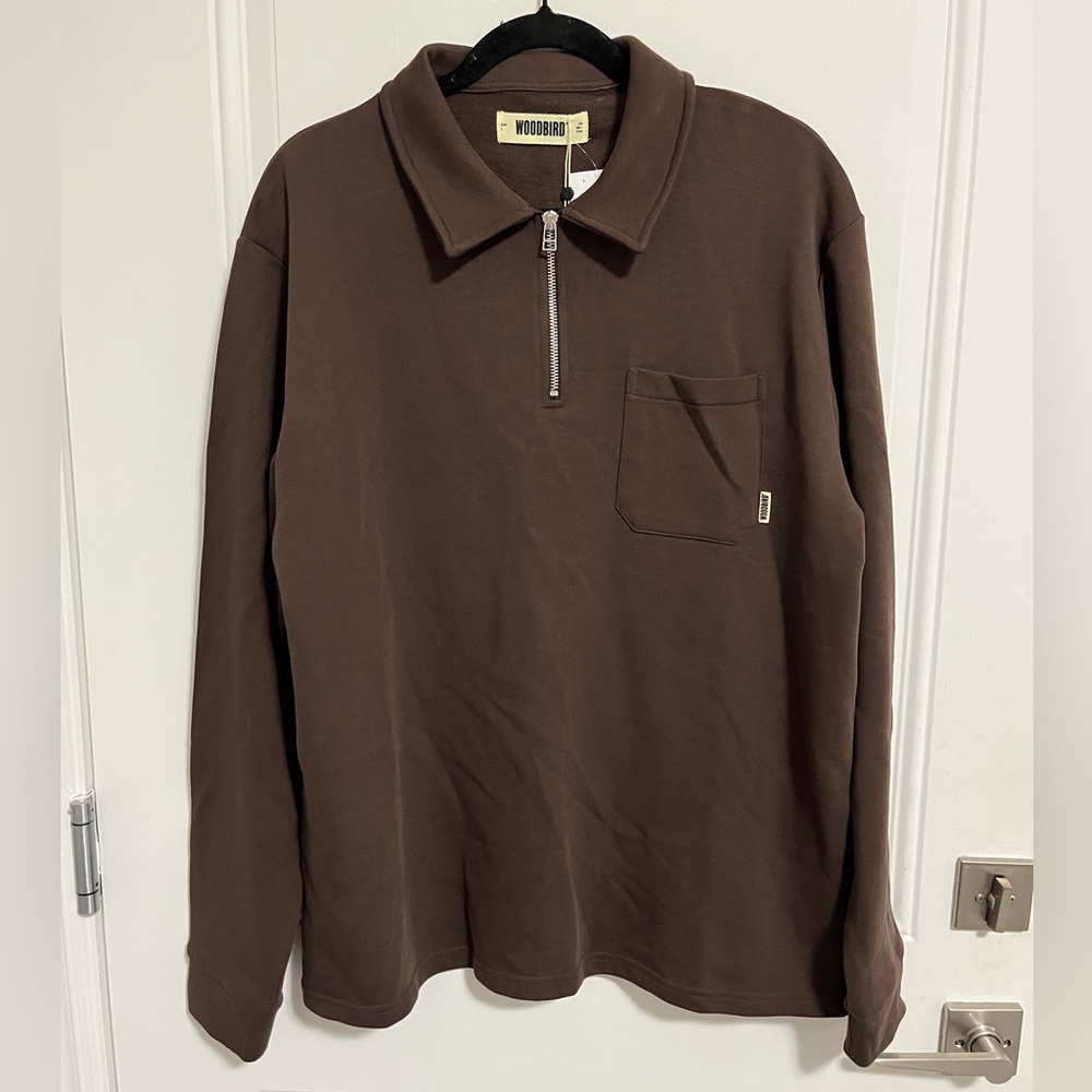 NWT - Woodbird Men’s Waffle Knit Quarter Zip Polo Shirt - Size L
